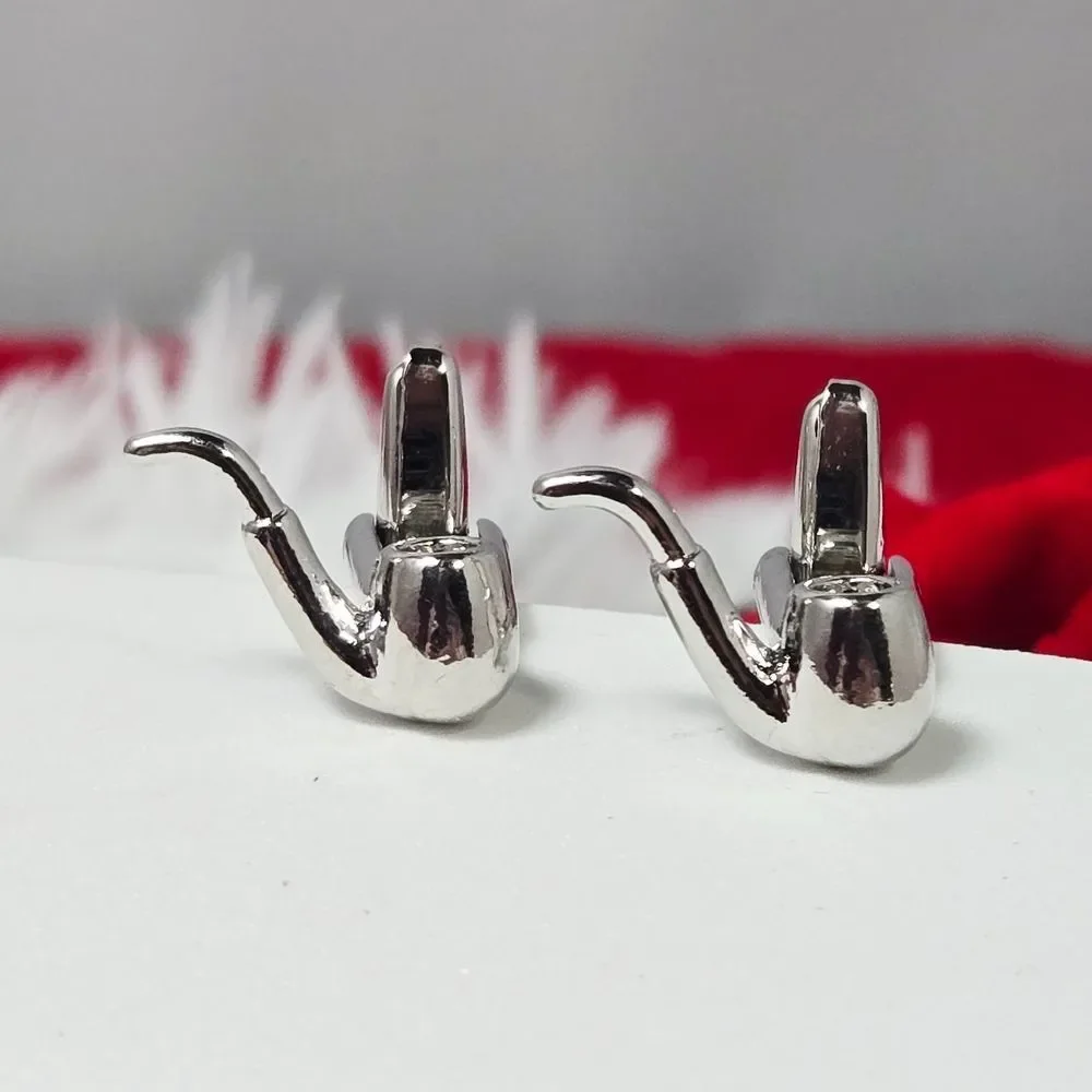 Vintage Pipe Cufflinks Silver Eclectic Gentleman Grandpa Style Business Tux Gift